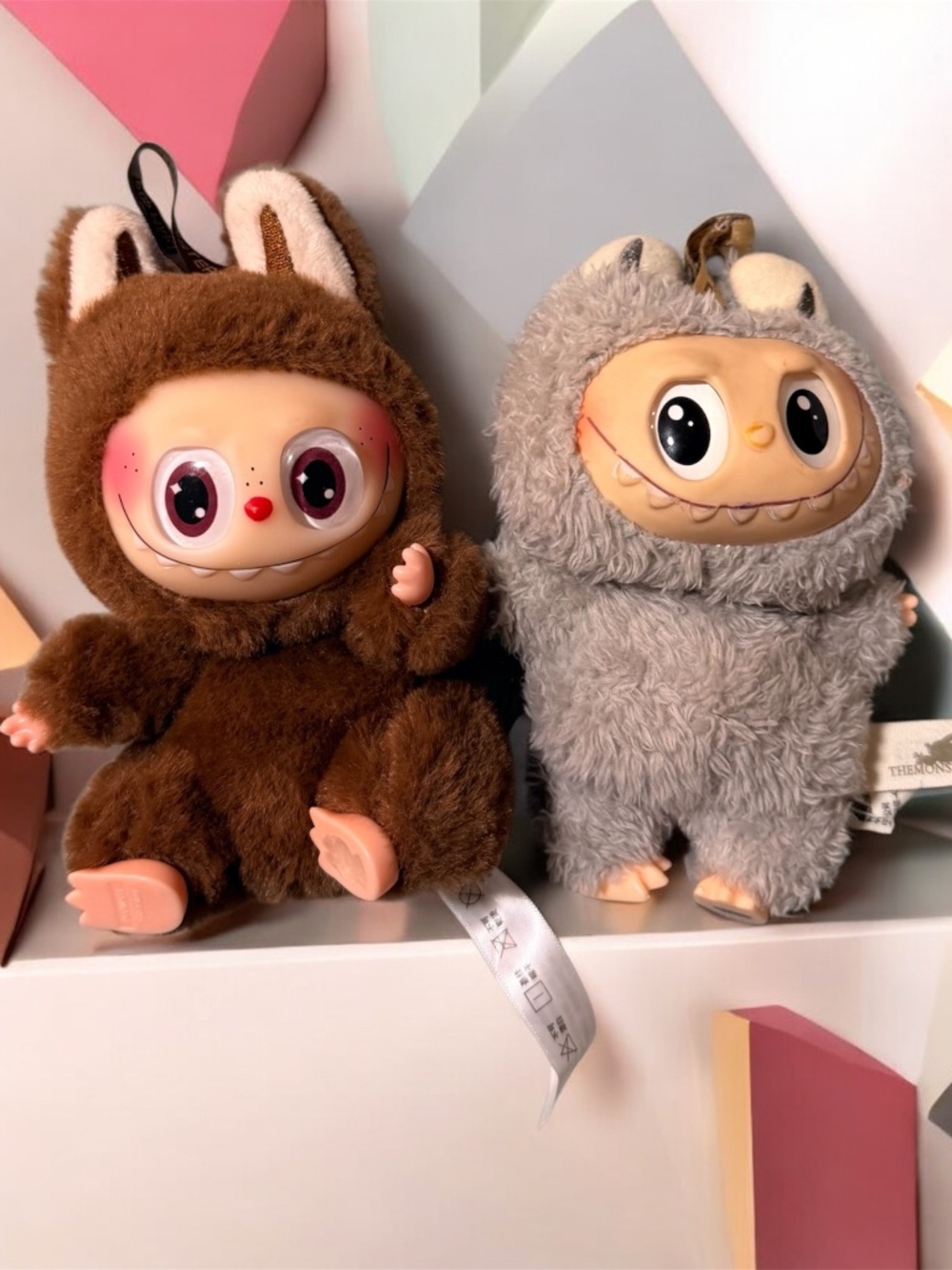 POP MART The Monsters Labubu Plush Dolls Lot of 2 Brown & Gray Tagged